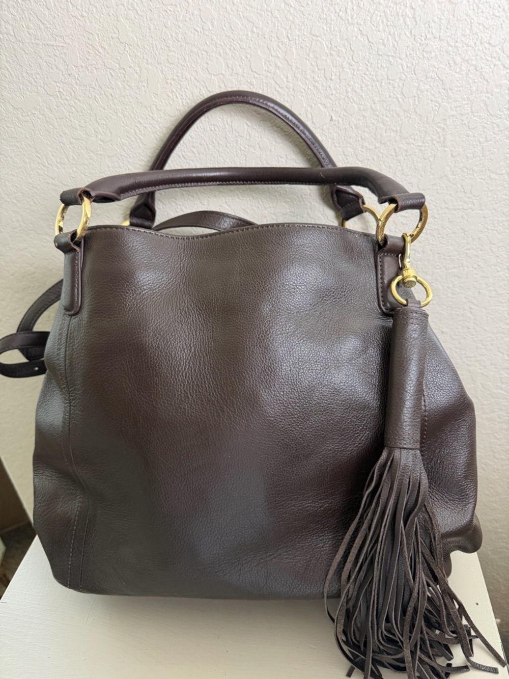 G.I.L.I Dark Brown Pebbled Genuine Leather Shoulder Satchel Bag Purse